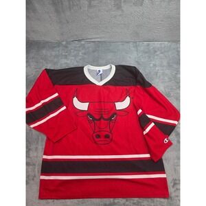 Vintage Champion Chicago Bulls Jersey Mens Large Red Black Hockey Style Made USA